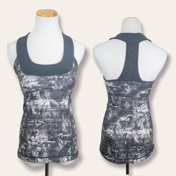 Lululemon Womens Size 4 Scoop Neck Tank Inky Manifesto India Gray Rare Yoga - Picture 1 of 7